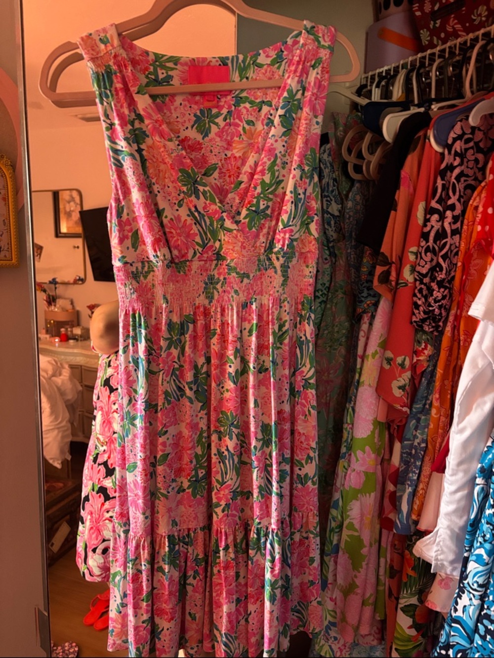 Lilly Pulitzer Pink Floral V-Neck Midi Dress